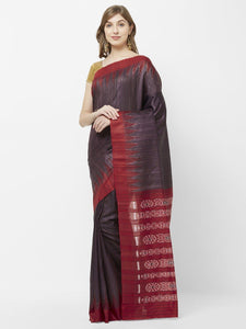 CraftsCollection.in - Brown and Red Tussar Silk Sambalpuri Saree