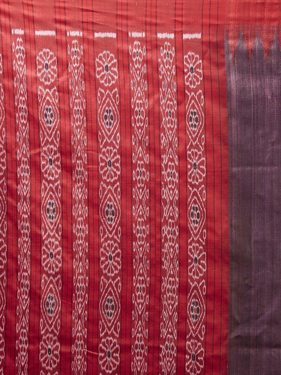 CraftsCollection.in - Brown and Red Tussar Silk Sambalpuri Saree