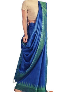 Blue and Green Patli Tussar Ghicha Silk Sambalpuri Ikat Saree - Crafts Collection