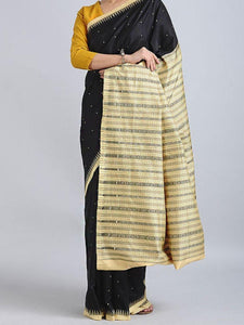 Black Temple Border Sambalpuri Silk Saree - Crafts Collection