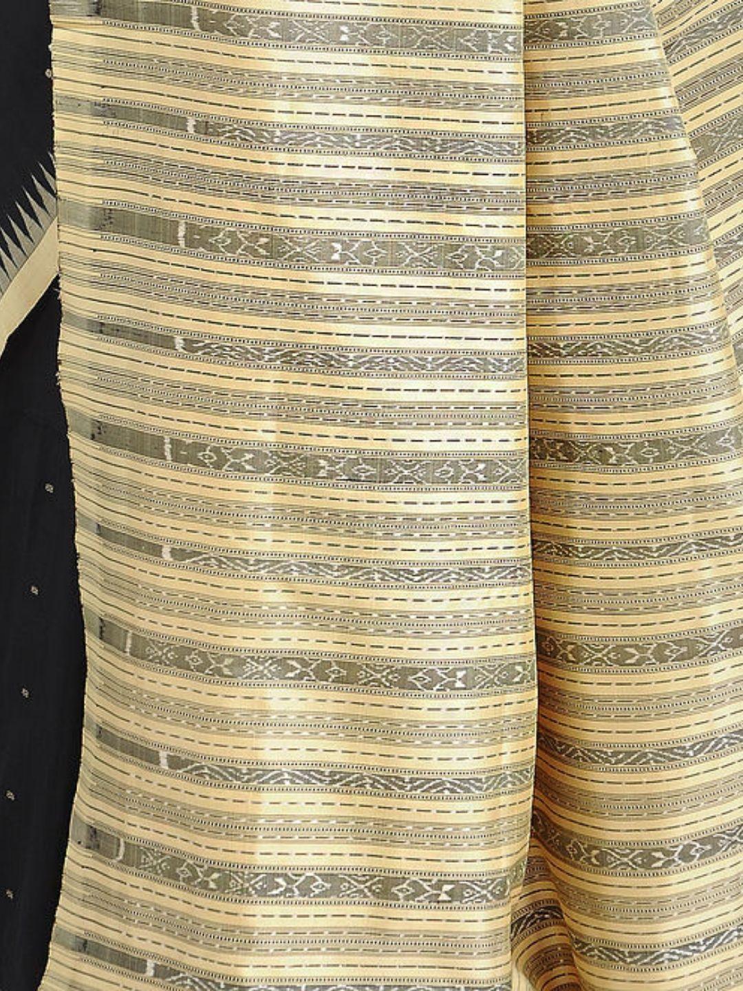Black Temple Border Sambalpuri Silk Saree - Crafts Collection