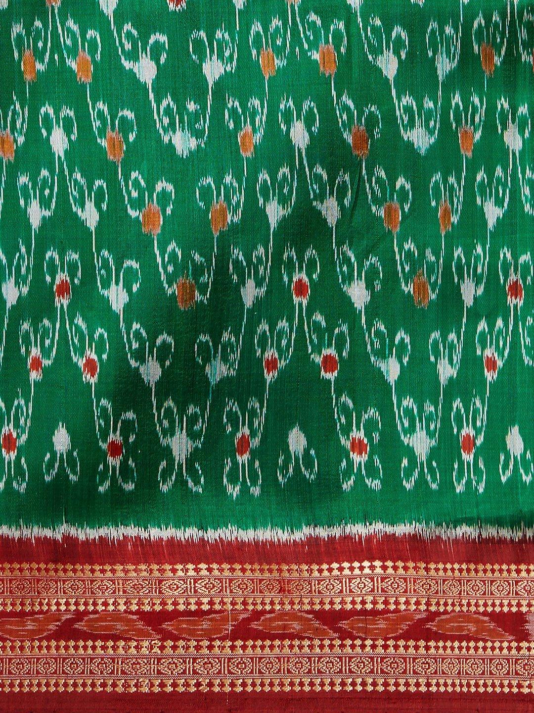 CraftsCollection.in - Green Bomkai Silk Saree