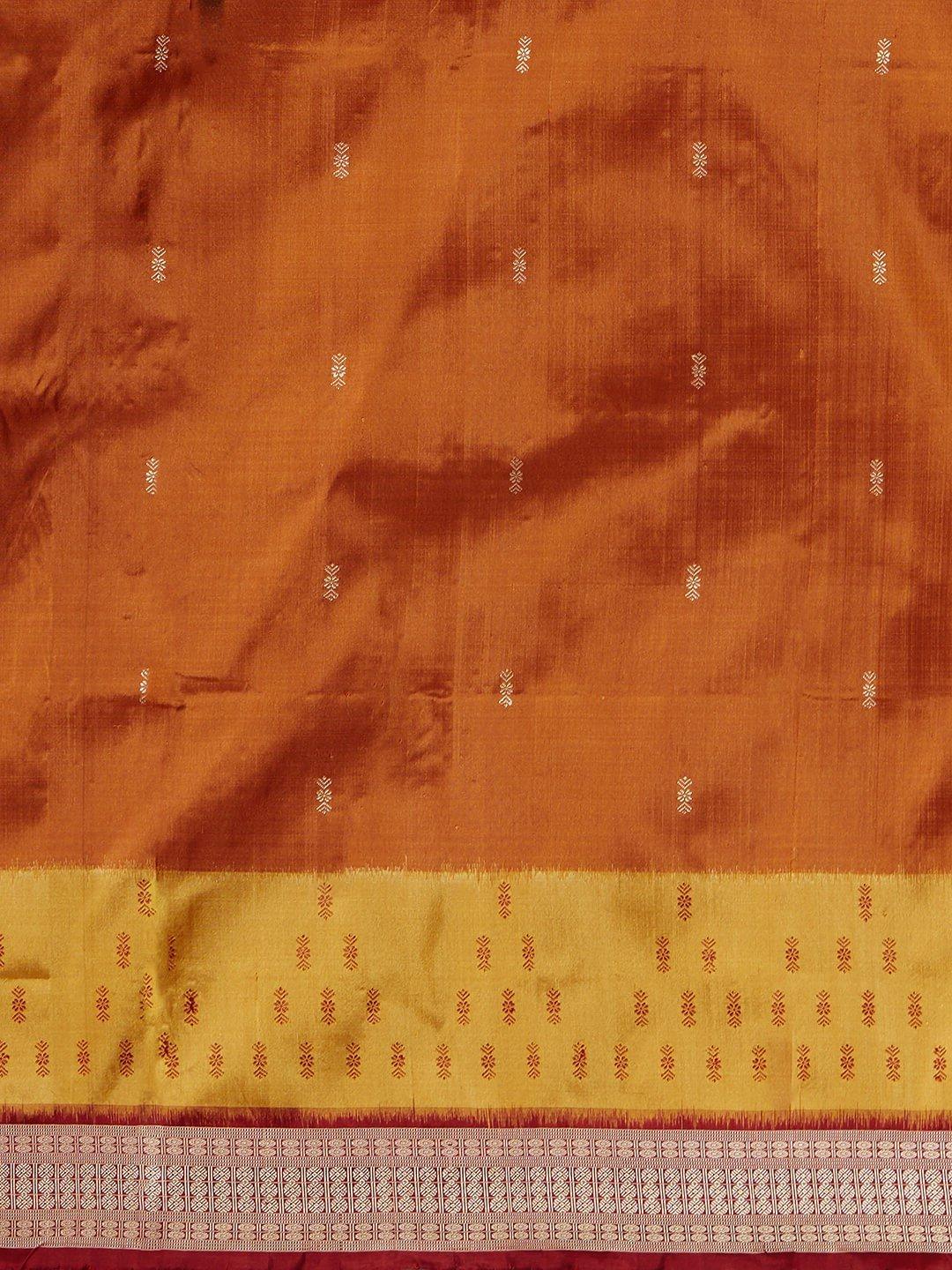 CraftsCollection.in - Orange Yellow Bomkai Silk Saree