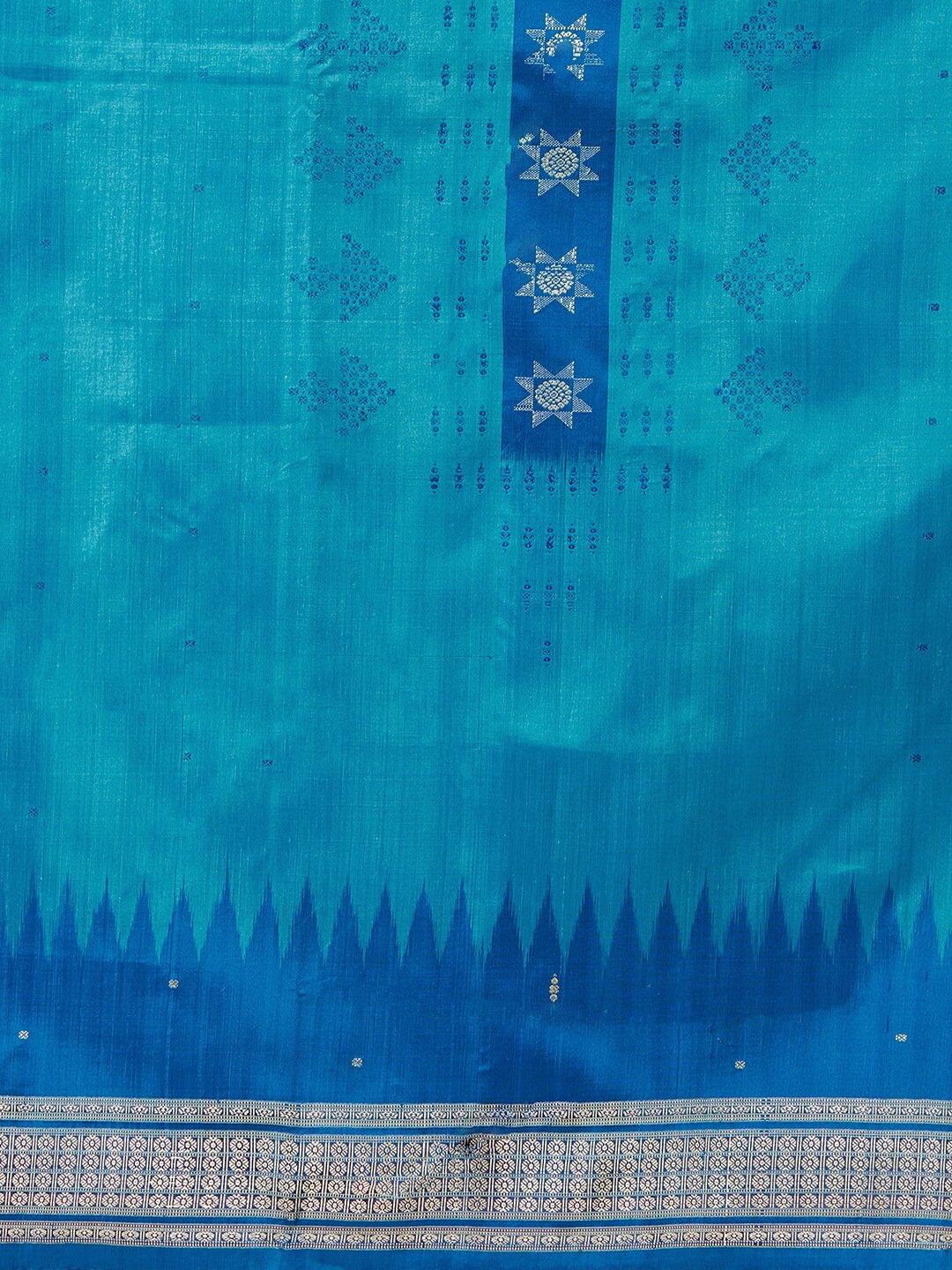 CraftsCollection.in - Blue Bomkai Silk Saree