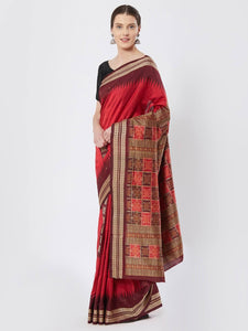 CraftsCollection.in - Red and Maroon Bomkai Silk Saree