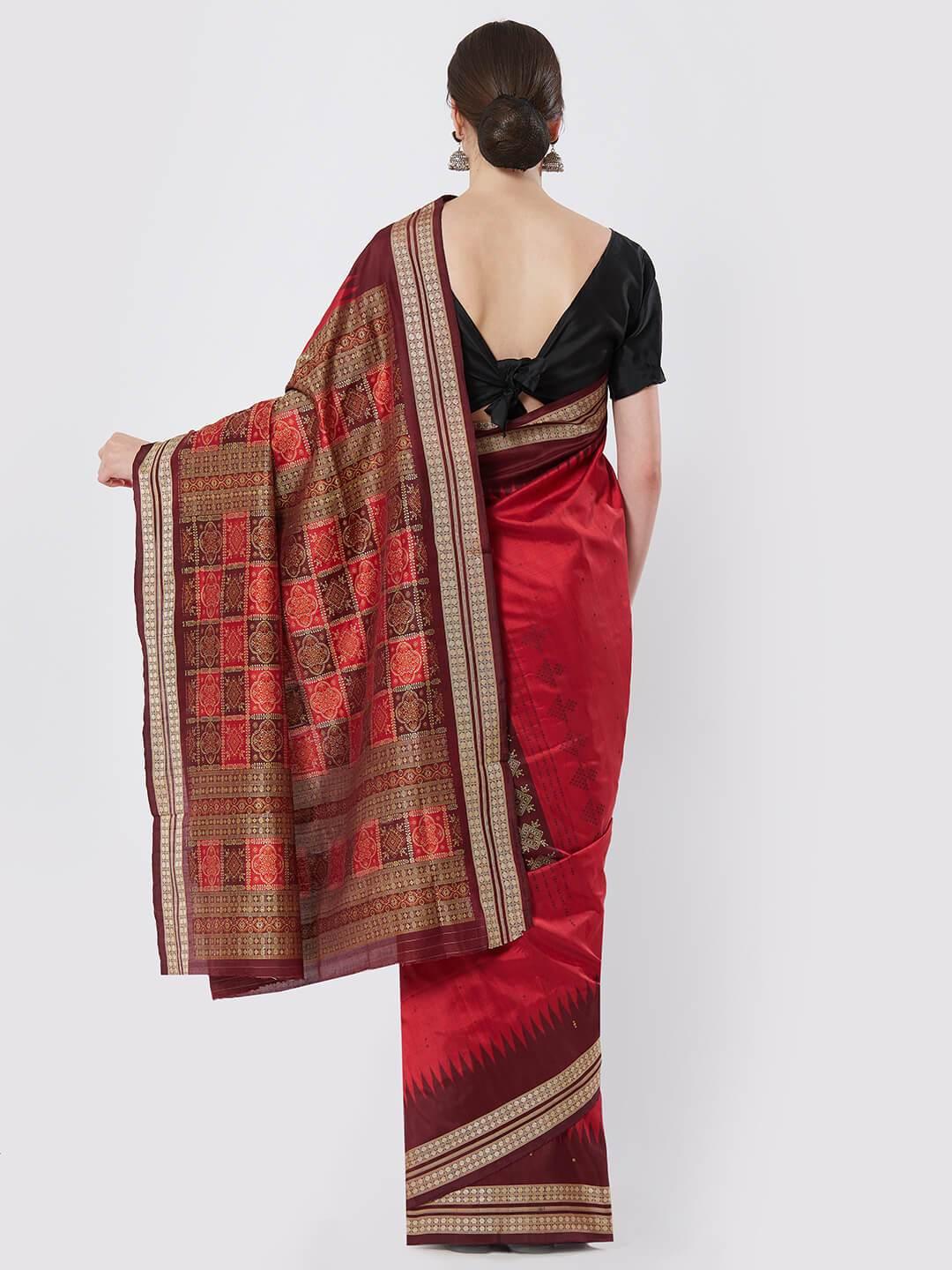CraftsCollection.in - Red and Maroon Bomkai Silk Saree