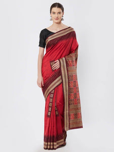 CraftsCollection.in - Red and Maroon Bomkai Silk Saree