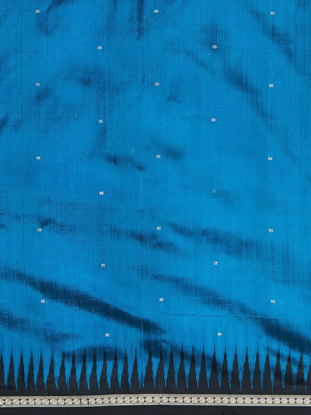 CraftsCollection.in - Blue and Black Bomkai Silk Saree