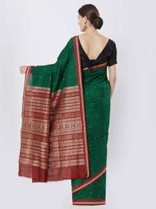 CraftsCollection.in - Green and Red Bomkai Silk Saree