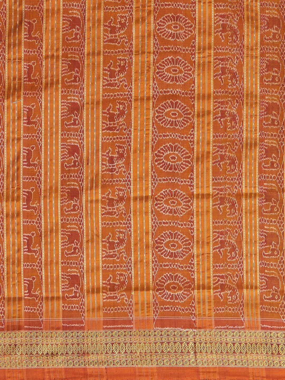 CraftsCollection.in - Grey and Orange Bomkai Silk Saree