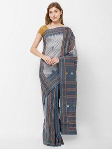 CraftsCollection.in -Grey  Sambalpuri Dupion Silk Saree