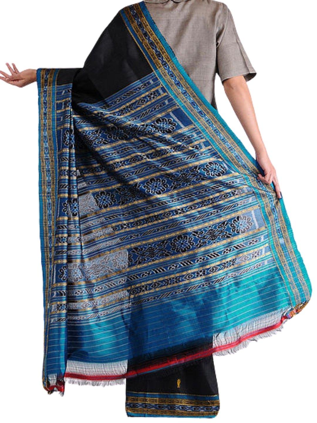 Black and Blue Odisha Khandua Sambalpuri Silk Saree - Crafts Collection