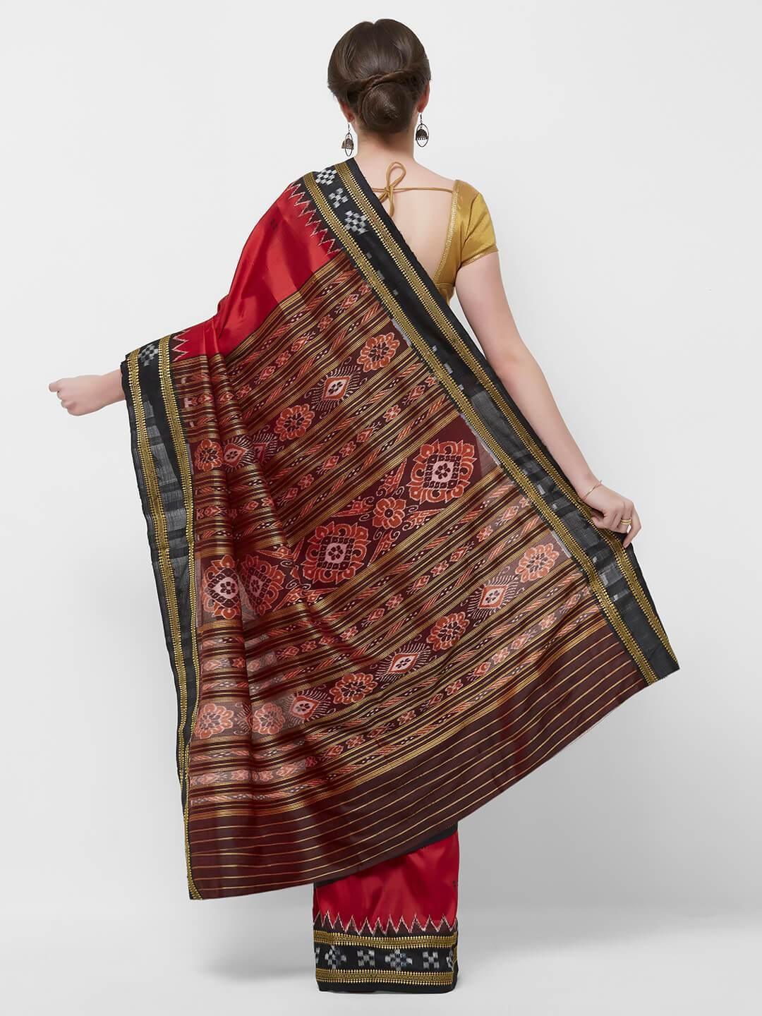 CraftsCollection.in -Red and Black Odisha Sambalpuri Silk Saree