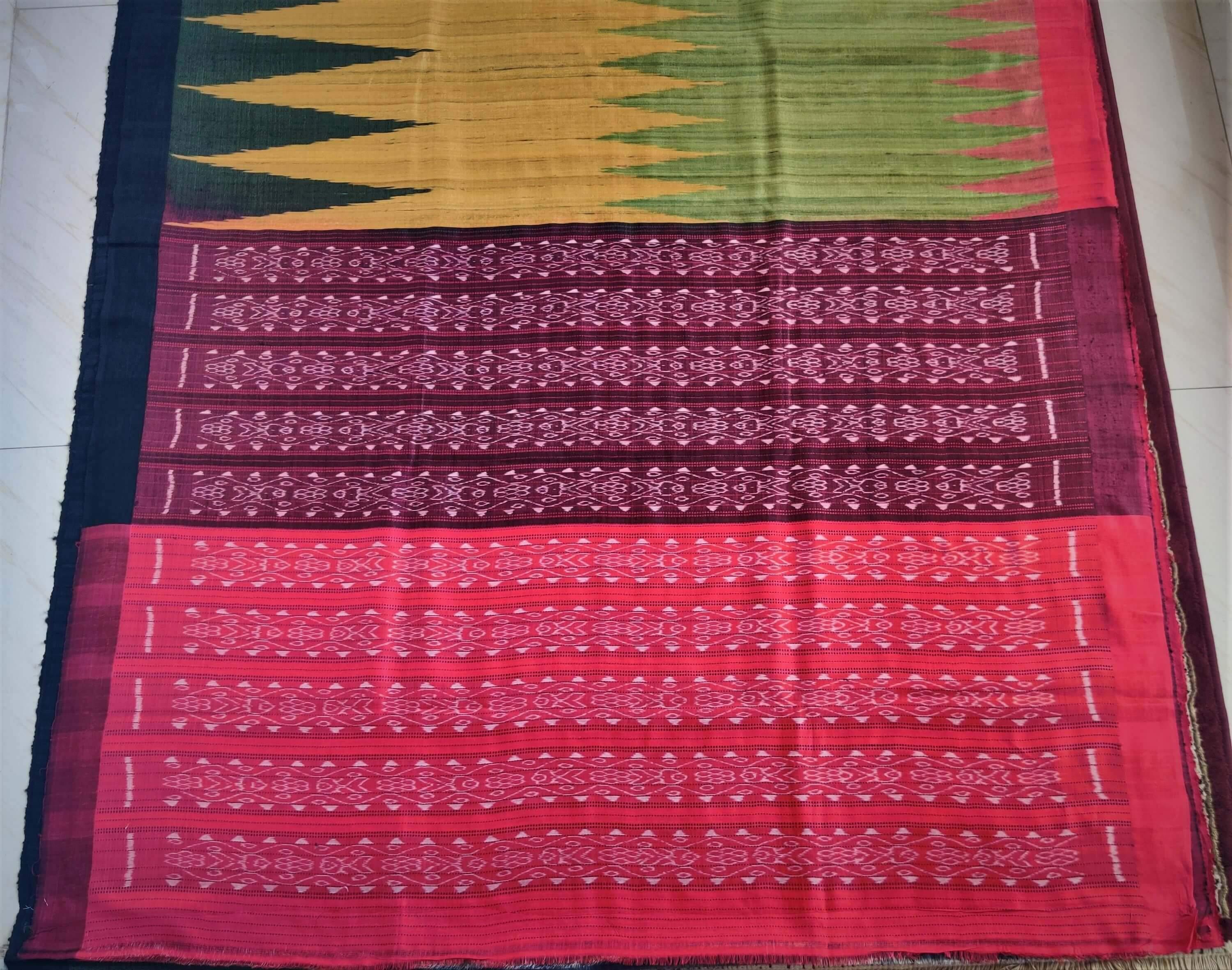 Green Yellow Tussar Silk Sambalpuri Saree - Crafts Collection