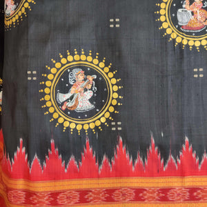 Black Khandua Silk Saree with handpainted Pattachitra motifs - Crafts Collection