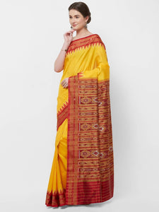 CraftsCollection.in - Yellow Odisha Sambalpuri  Silk  Saree