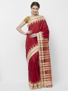 CraftsCollection.in -Red and White Odisha  Sambalpuri Silk Saree