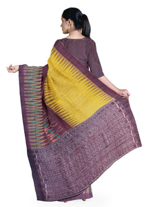 Yellow Wide border Tussar Silk Sambalpuri Saree - Crafts Collection