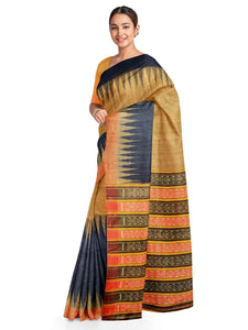 Half Half Golden Black Tussar Silk Sambalpuri Saree - Crafts Collection