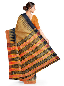 Half Half Golden Black Tussar Silk Sambalpuri Saree - Crafts Collection