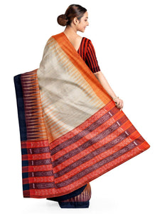 Half Half Beige Orange Tussar Silk Sambalpuri Saree - Crafts Collection
