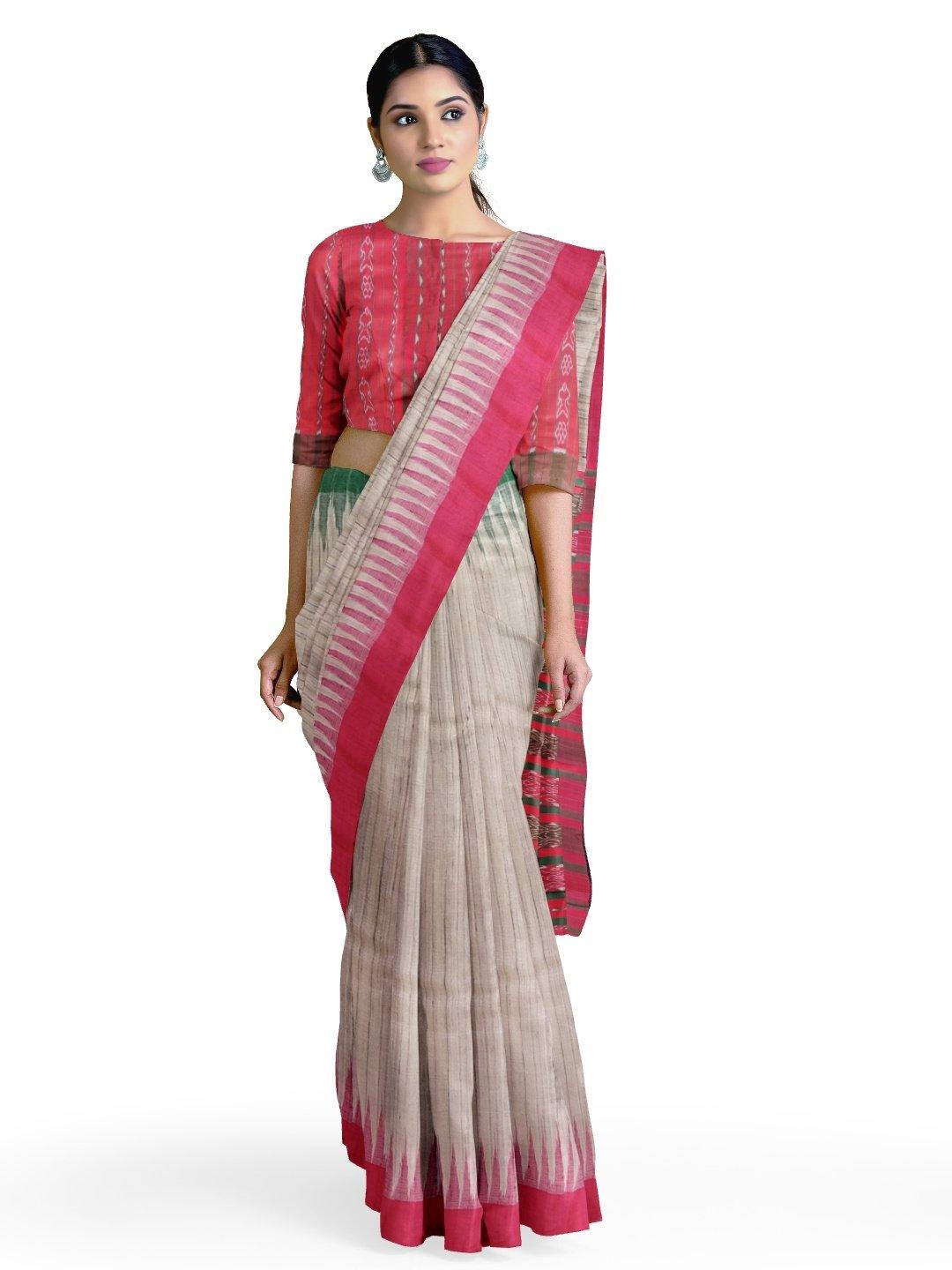 Beige Gangajamuna Tussar Silk Sambalpuri Saree - Crafts Collection