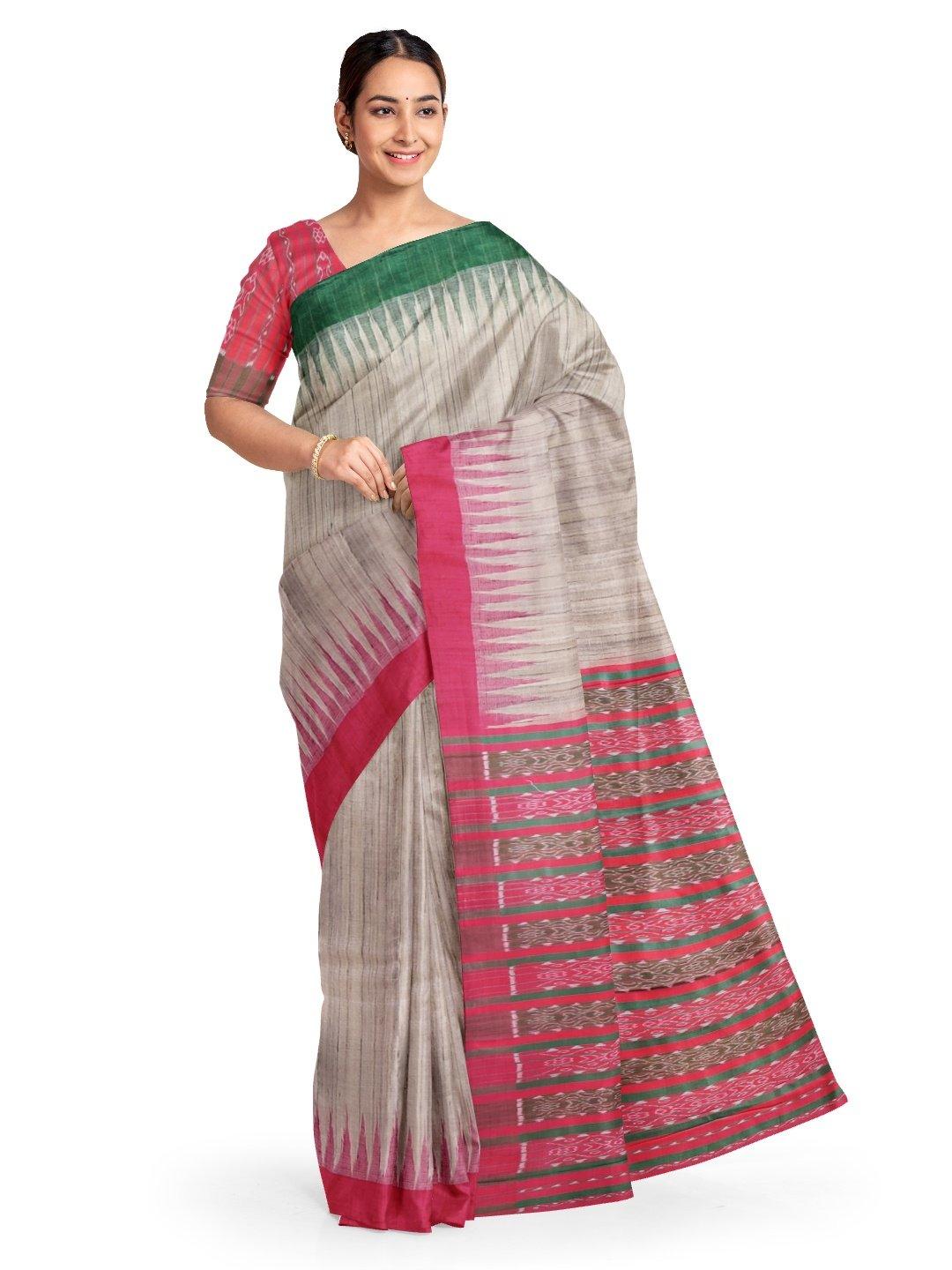Beige Gangajamuna Tussar Silk Sambalpuri Saree - Crafts Collection
