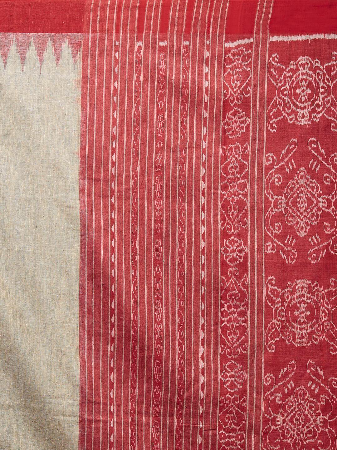 CraftsCollection.in - Beige Tussar Silk Saree with Sambalpuri Ikat Palla