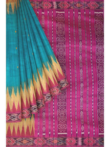 Blue double Kumbha Ikat Border Tussar Silk Sambalpuri Saree - Crafts Collection