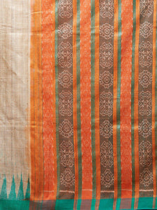 CraftsCollection.in - Beige Gangajamuna Tussar Silk Sambalpuri Ikat Saree