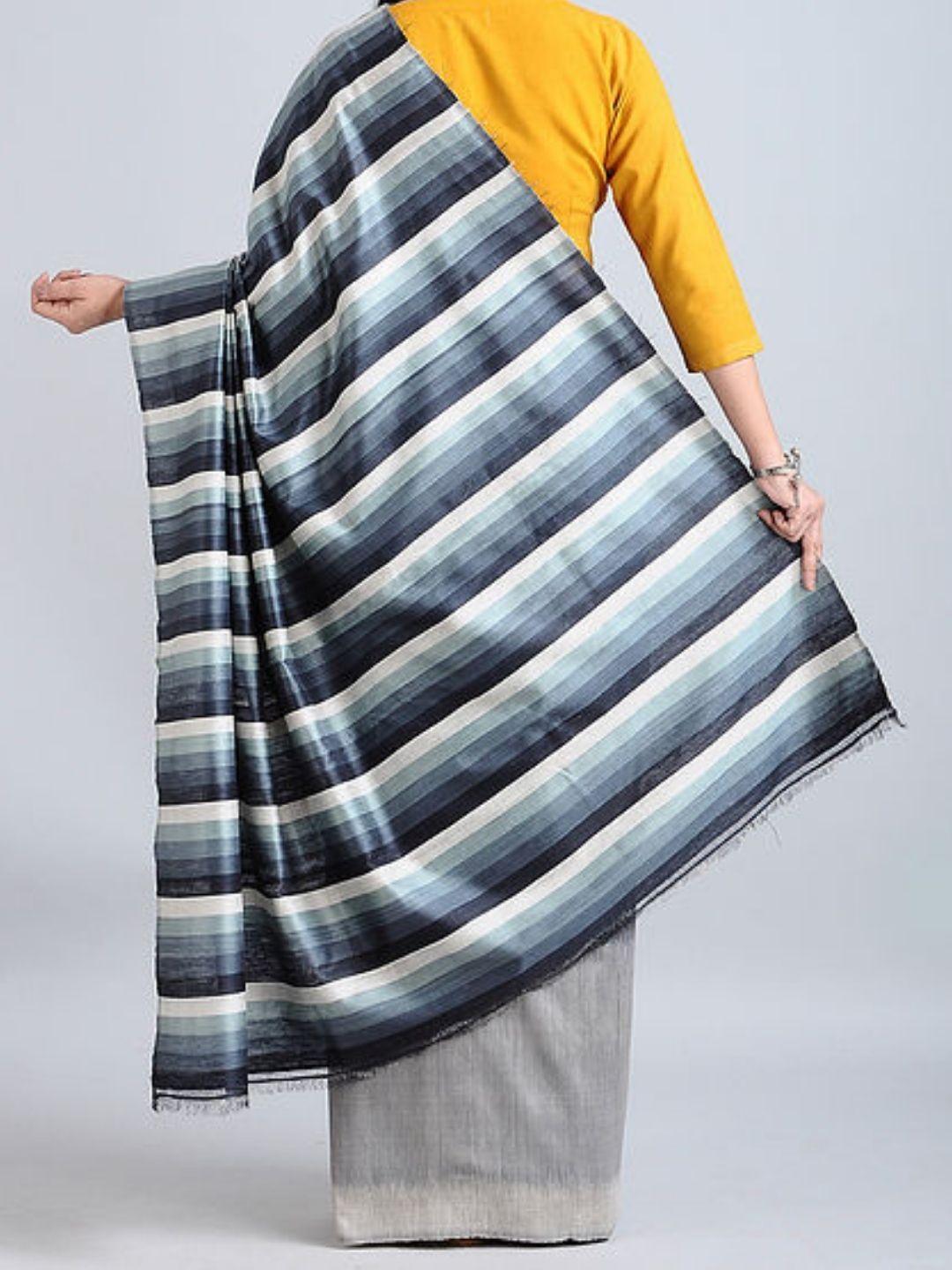 Black Eri Tussar silk shaded saree - Crafts Collection