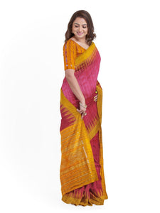 Maroon Yellow Tussar Silk Sambalpuri Saree with Ikat Blouse - Crafts Collection