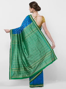 CraftsCollection.in -Blue and Green Odisha Bomkai Silk Saree