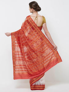 CraftsCollection.in -White and Red Odisha Sambalpuri Silk Saree