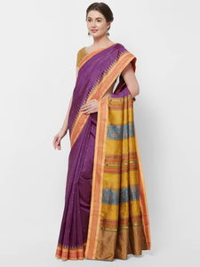 CraftsCollection.in -Purple and Peach Odisha Sambalpur Silk Saree