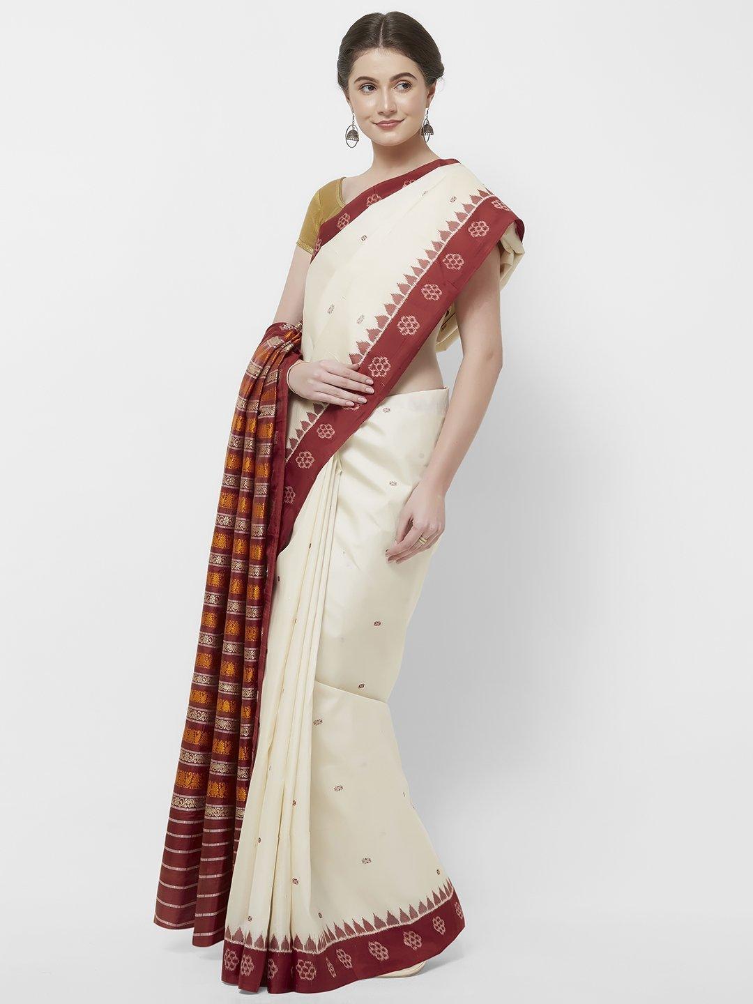 White and Red Sambalpuri cotton Saree – Boyanika Odisha