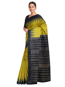Mustard Yellow Tussar Silk Sambalpuri Saree with Ikat Blouse - Crafts Collection