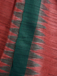 Red and Green Tussar Ghicha Silk Sambalpuri Ikat Saree - Crafts Collection