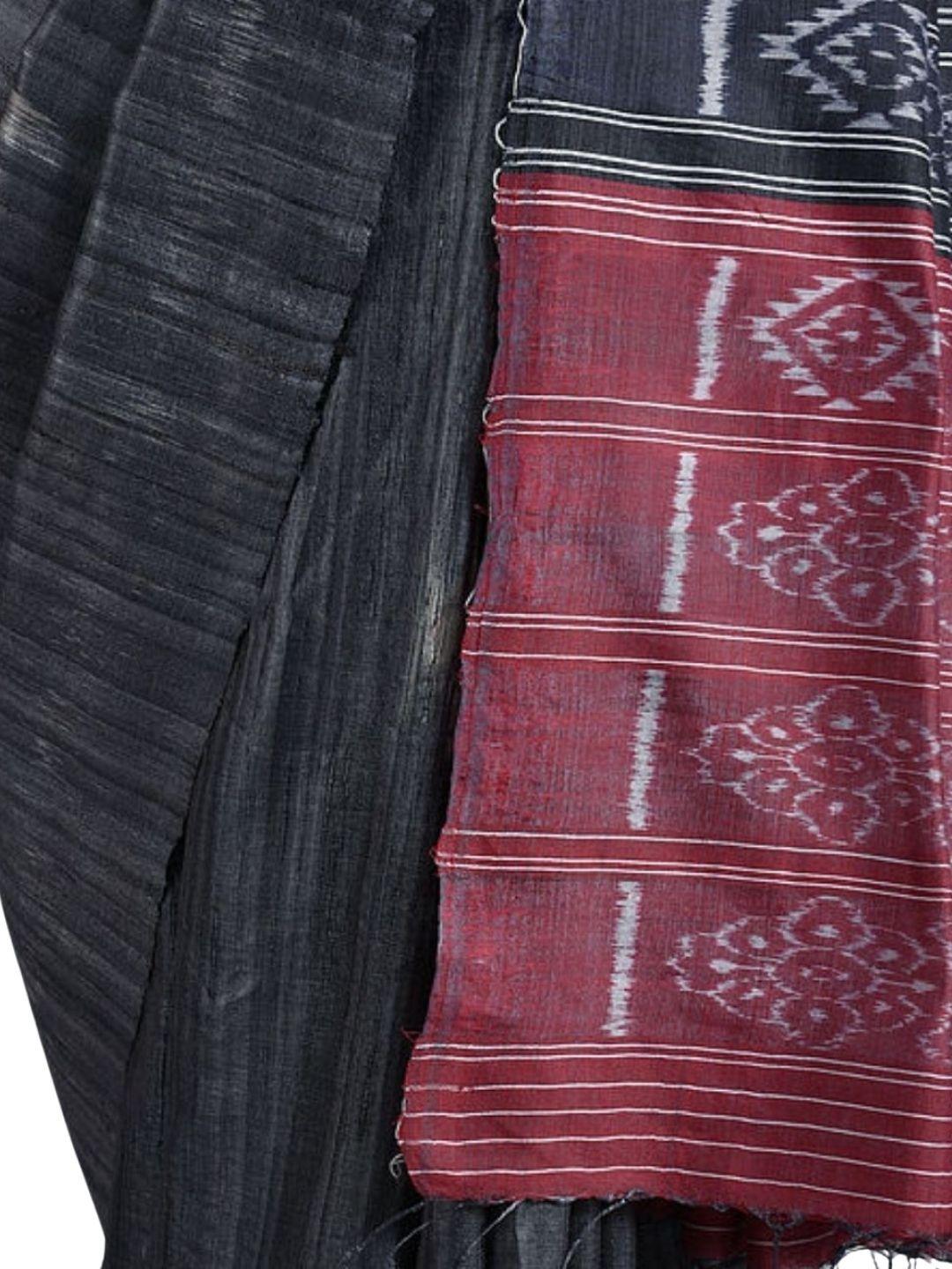 Black Tussar Ghicha Silk Sambalpuri Ikat Saree - Crafts Collection