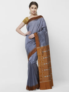 CraftsCollection.in -Grey Silk Odisha Sambalpuri Saree
