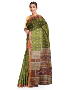Green and Orange Odisha Khandua Sambalpuri Silk Saree - Crafts Collection