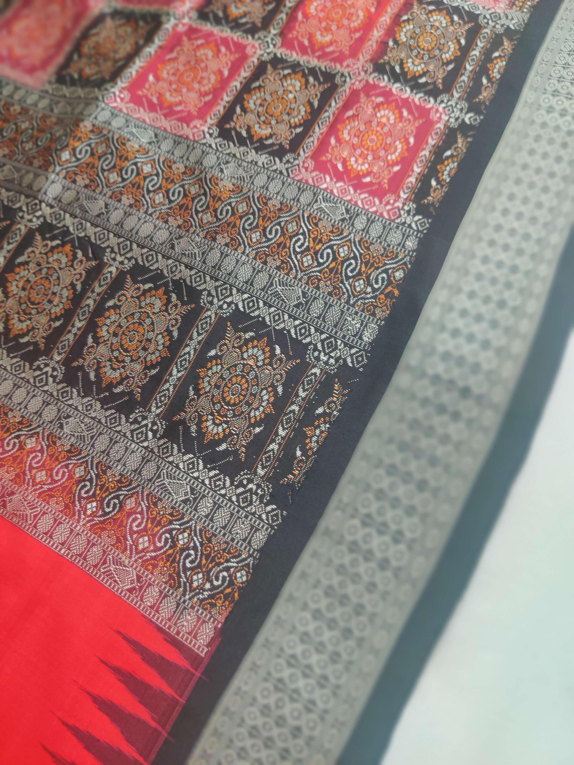 Red and Black Odisha Bomkai Silk Saree - Crafts Collection