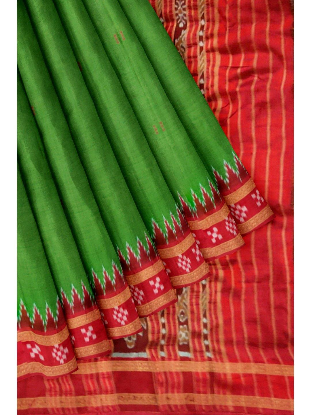 OliveGreen Odisha Khandua Sambalpuri Silk Saree - Crafts Collection