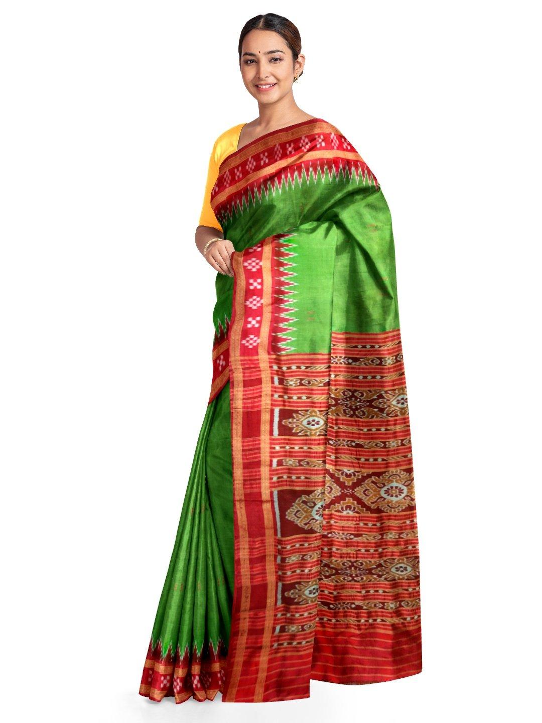 OliveGreen Odisha Khandua Sambalpuri Silk Saree - Crafts Collection