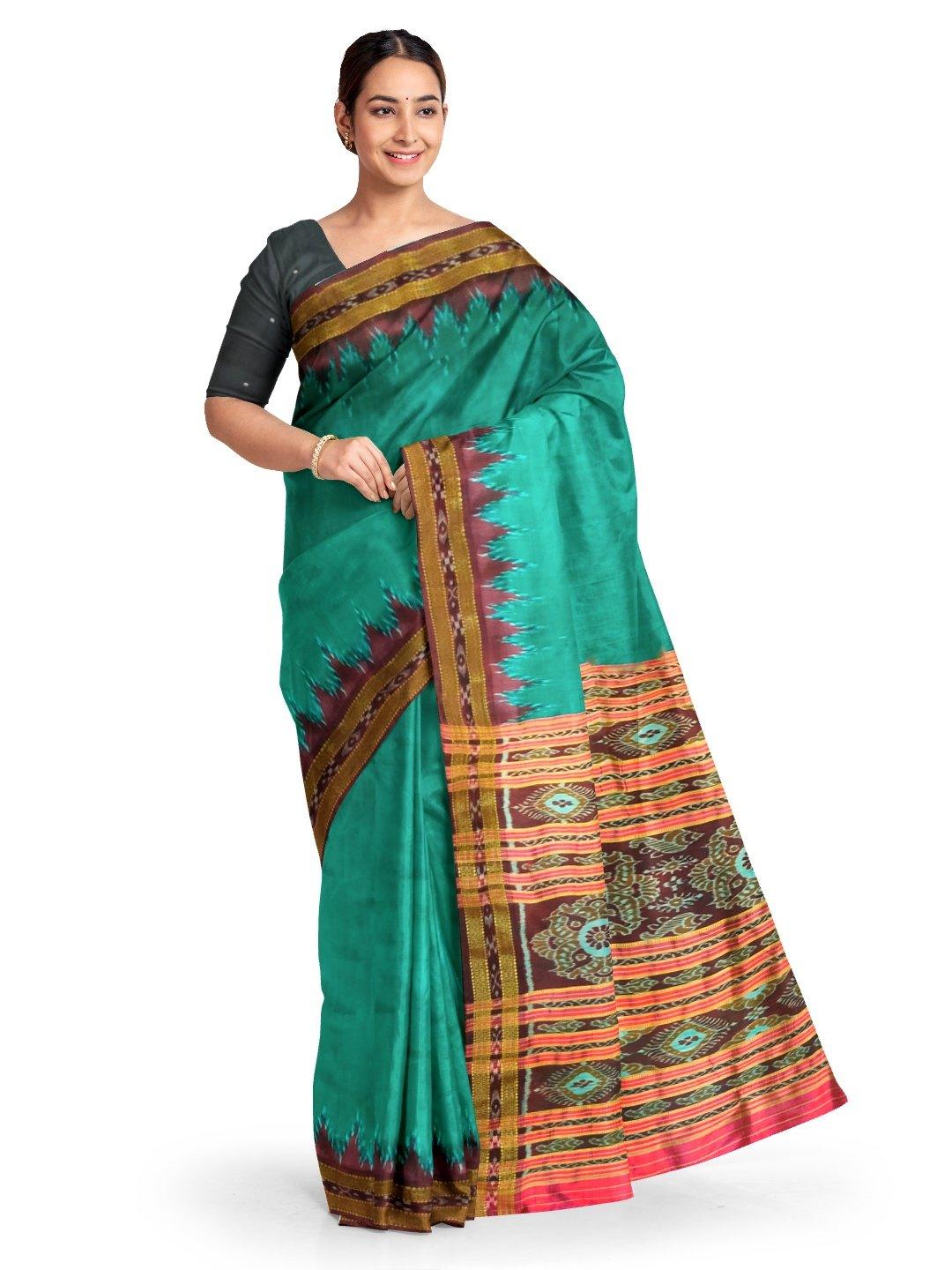 Green Odisha Khandua Sambalpuri Silk Saree - Crafts Collection