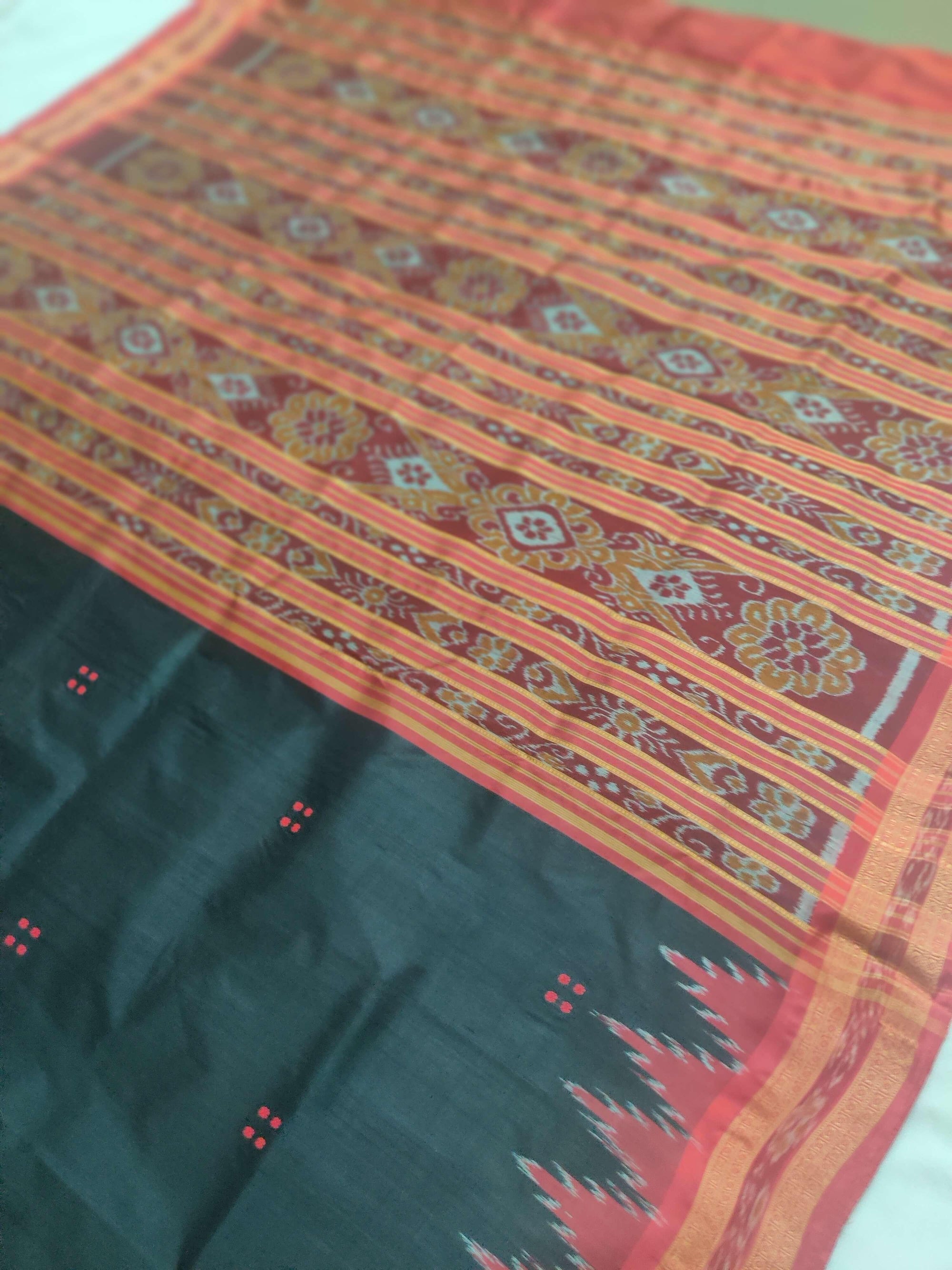 Black and Red Odisha Khandua Sambalpuri Silk Saree - Crafts Collection