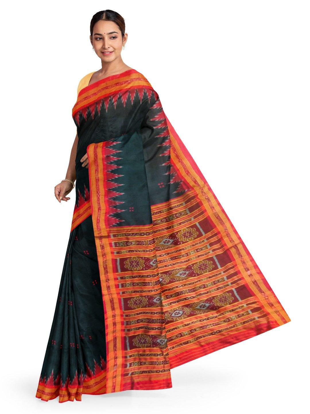 Black and Red Odisha Khandua Sambalpuri Silk Saree - Crafts Collection