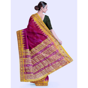 RaniPink with Golden Odisha Khandua Sambalpuri Silk Saree - Crafts Collection