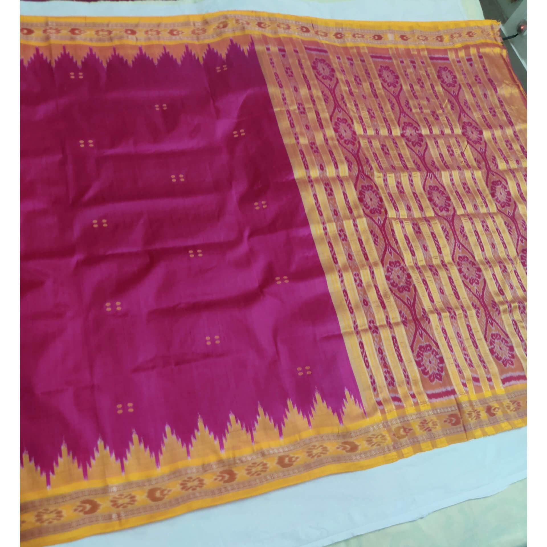 RaniPink with Golden Odisha Khandua Sambalpuri Silk Saree - Crafts Collection