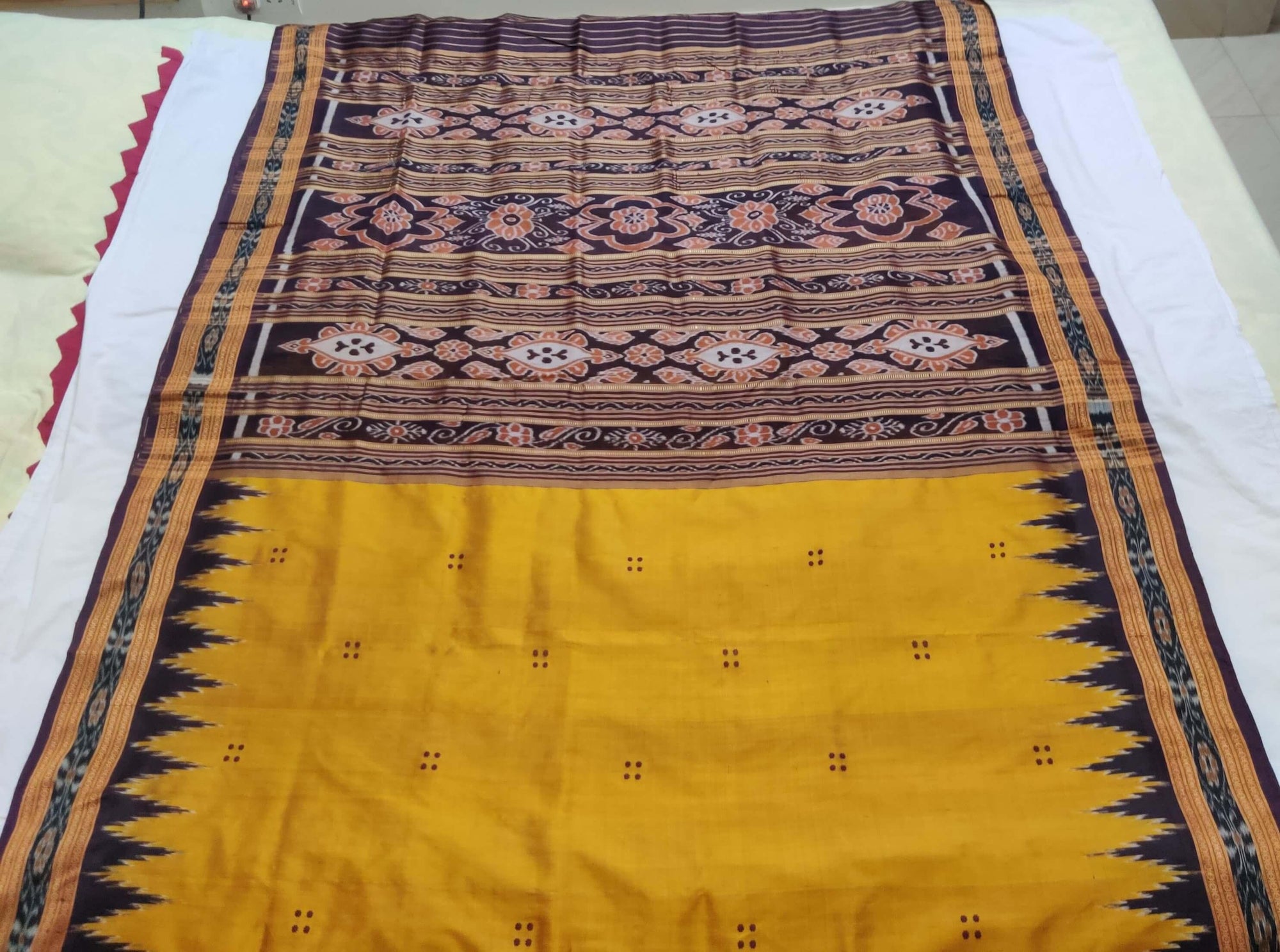 Mustard Yellow Odisha Khandua Sambalpuri Silk Saree - Crafts Collection